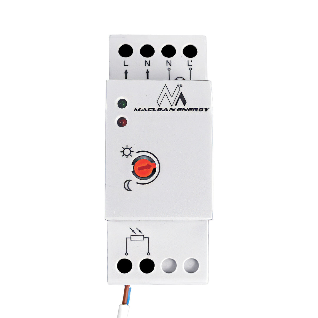 Maclean Dämmerungsschalter, DIN-Schiene, mit externem Fühler, 220-240V/AC, 50Hz, 20A, MCE83