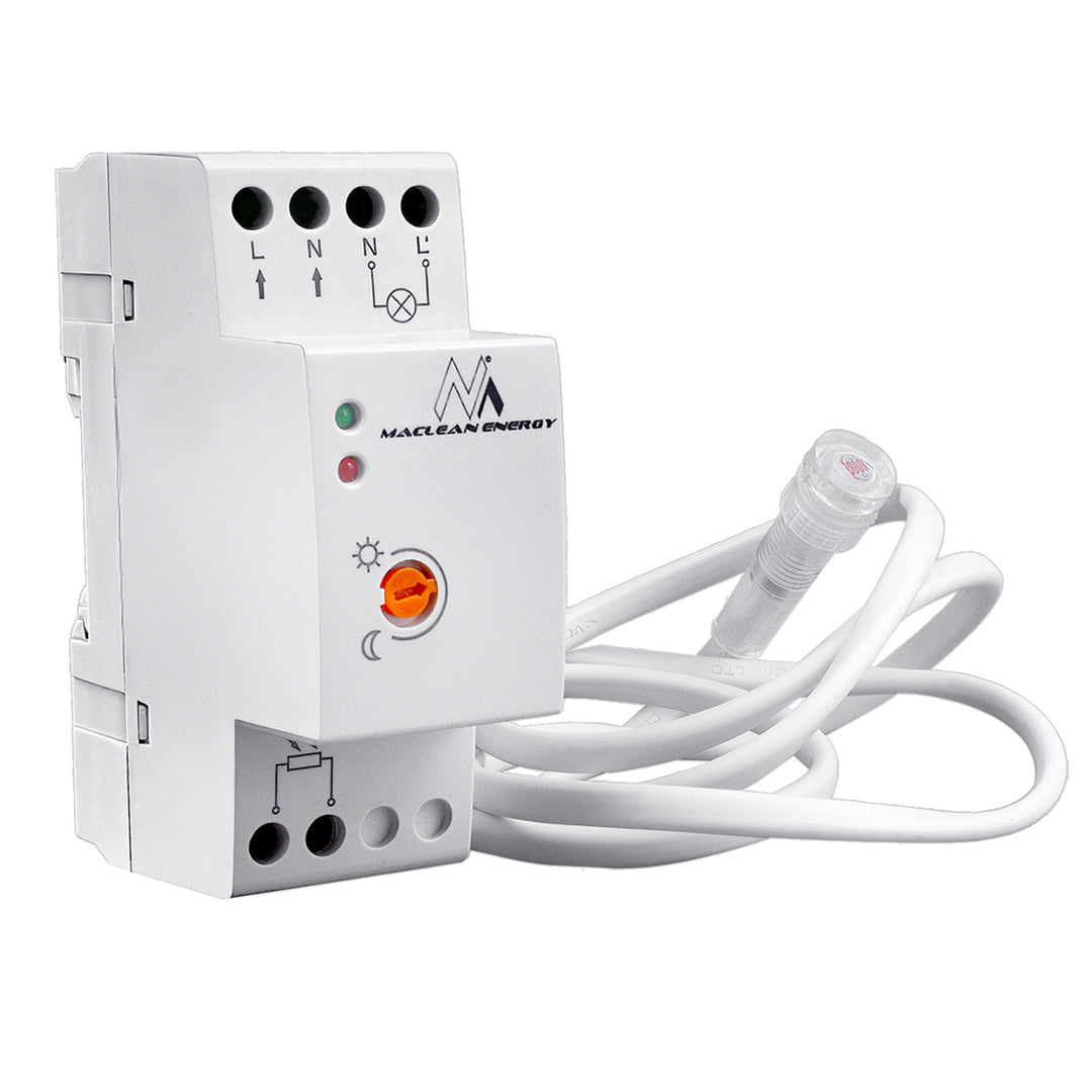 Maclean Dämmerungsschalter, DIN-Schiene, mit externem Fühler, 220-240V/AC, 50Hz, 20A, MCE83