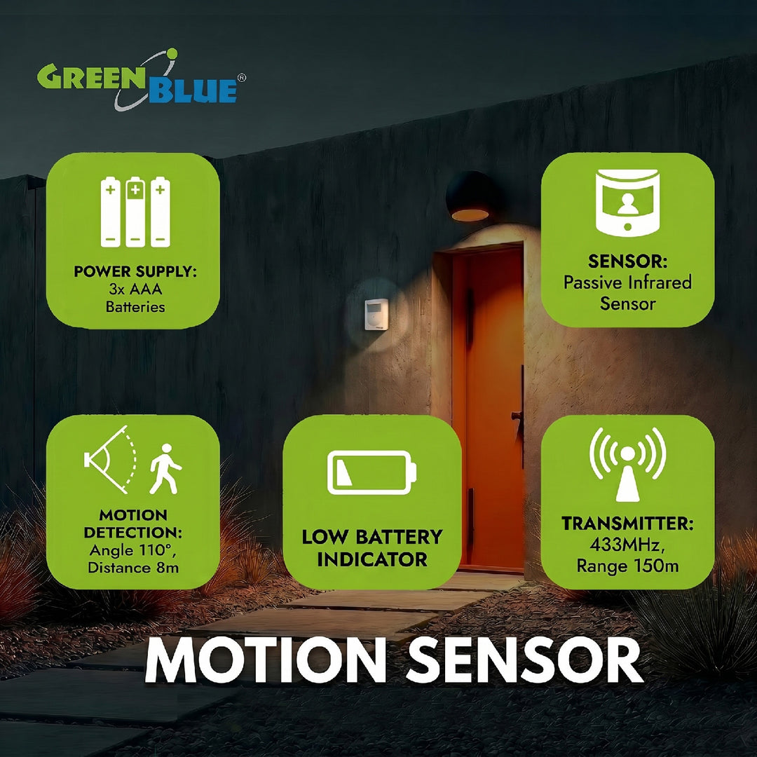 GreenBlue GB3400 Bewegungsmelder Alarm Sensor Funksignal IP44 Wireless Mini Alarm DC3400, IP44, bis 120m