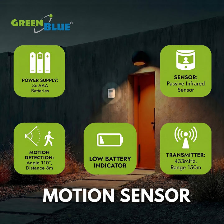 GreenBlue GB3400 Bewegungsmelder Alarm Sensor Funksignal IP44 Wireless Mini Alarm DC3400, IP44, bis 120m