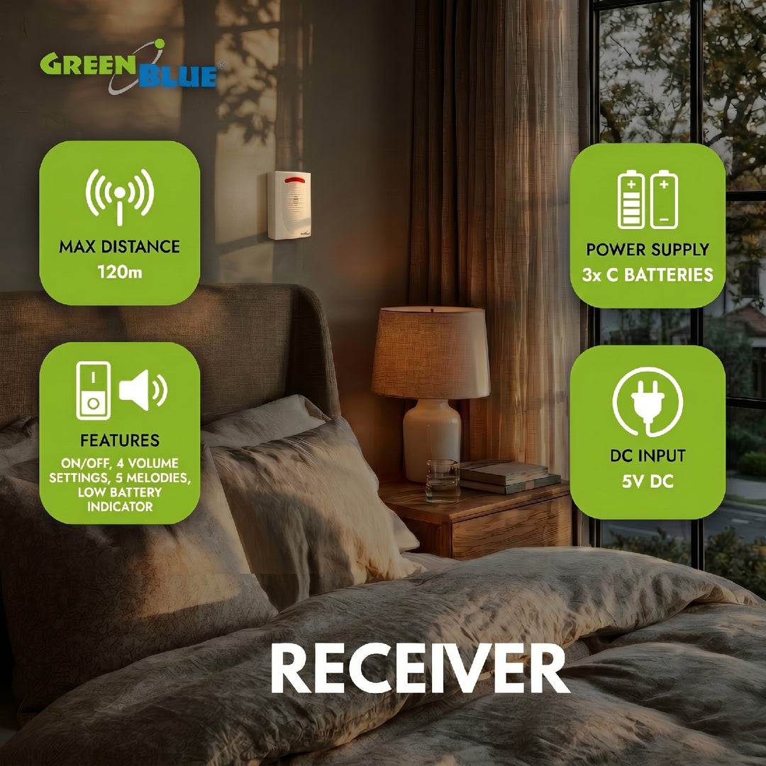 GreenBlue GB3400 Bewegungsmelder Alarm Sensor Funksignal IP44 Wireless Mini Alarm DC3400, IP44, bis 120m
