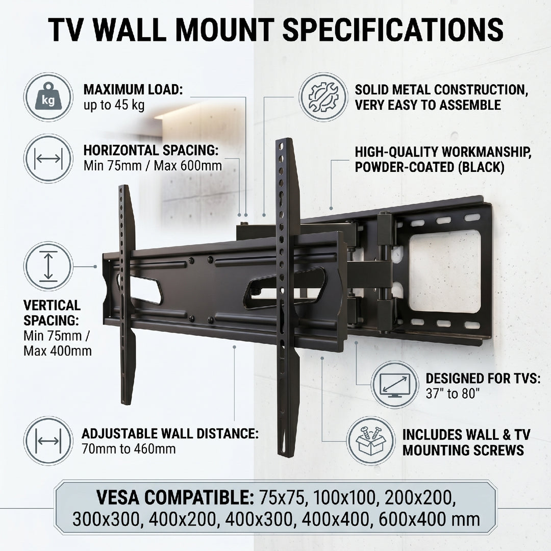 45kg VESA 600x400 Maclean TV Wandhalterung  37-80" 45kg