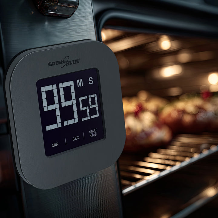 Digitaler Touchscreen Timer Countdown Stoppuhr Magnet Rückseite + Ständer GreenBlue