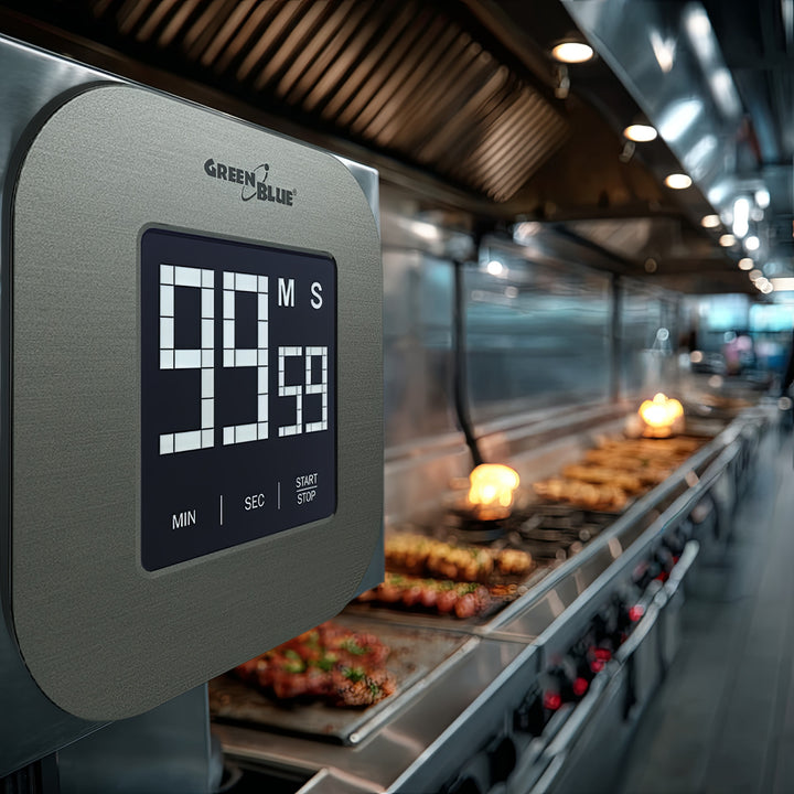 Digitaler Touchscreen Timer Countdown Stoppuhr Magnet Rückseite + Ständer GreenBlue