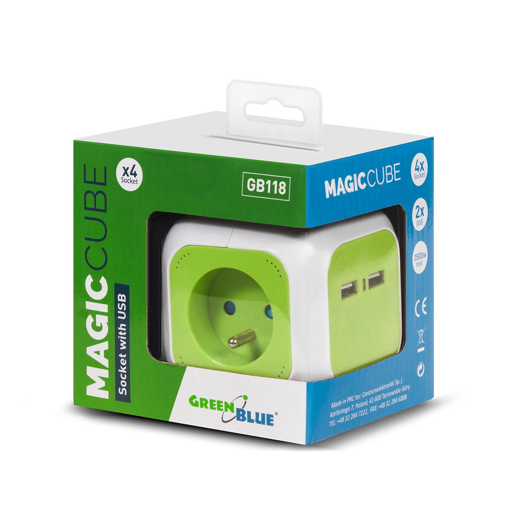 MagicCube Vierfach-Stromsteckdose von GreenBlue, 2 USB-Eingänge, 1,4m, GB118