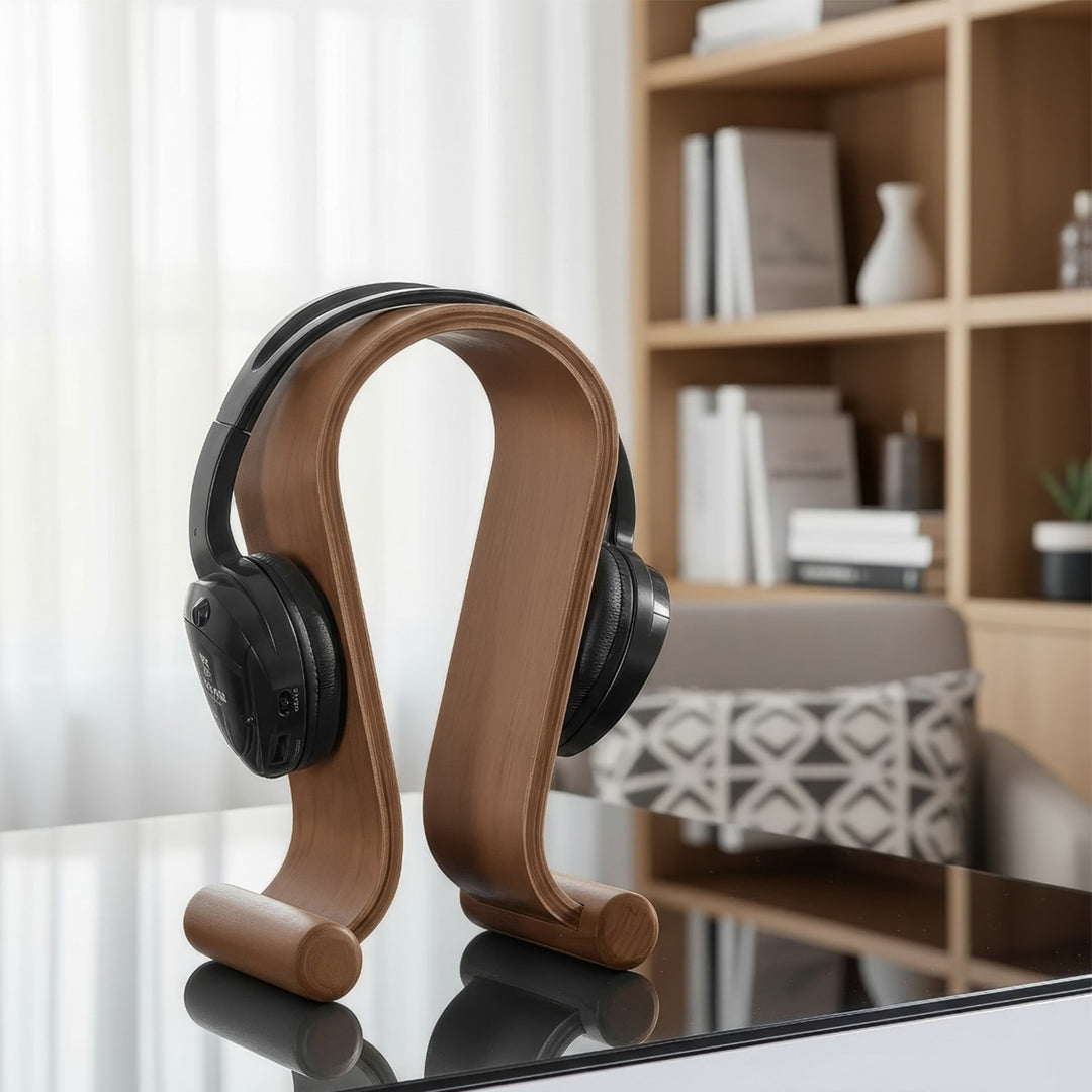 Universal Kopfhörerständer aus Holz Kopfhörerhalter Kopfhörer Ständer Halter Halterung Headset (Walnuss)
