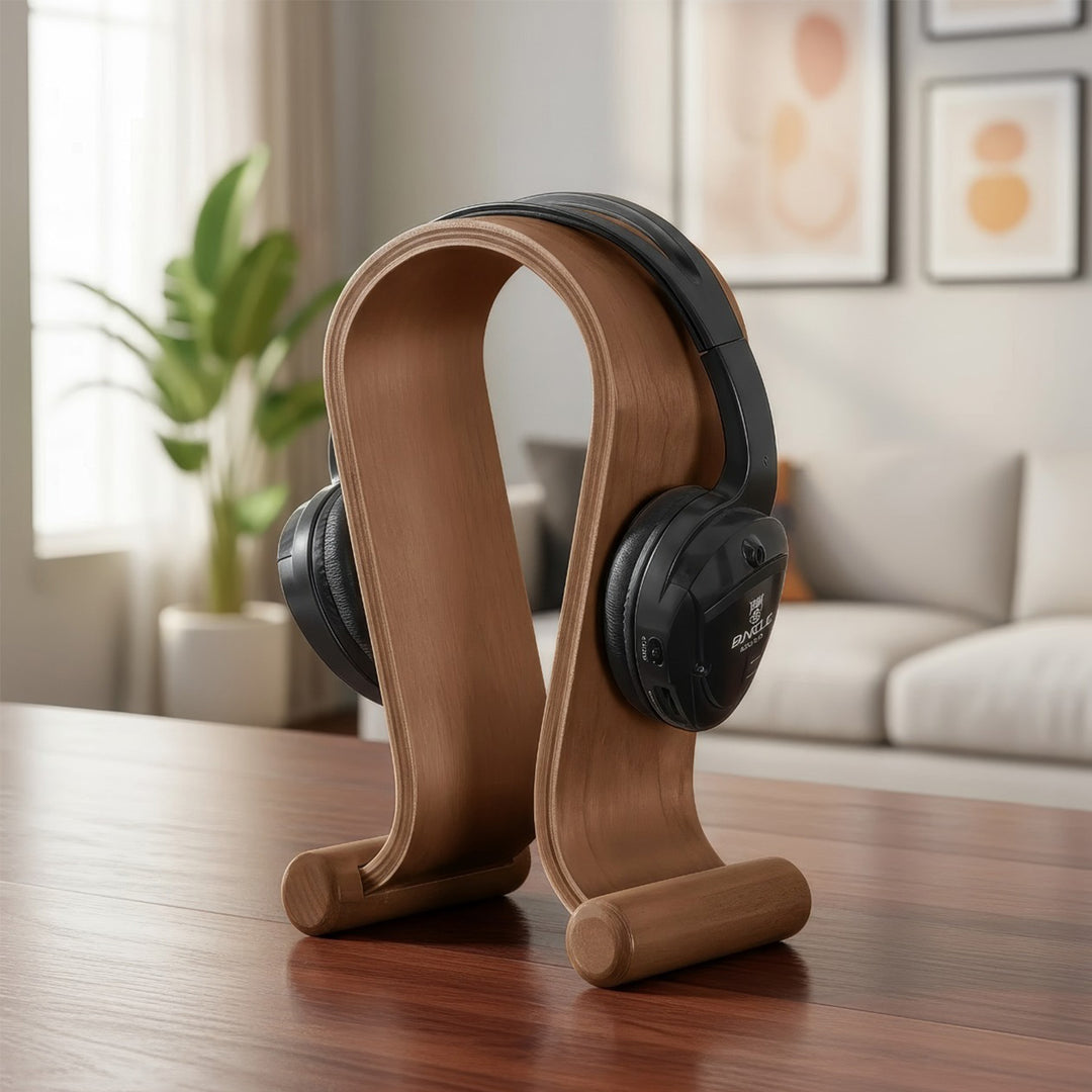 Universal Kopfhörerständer aus Holz Kopfhörerhalter Kopfhörer Ständer Halter Halterung Headset (Walnuss)