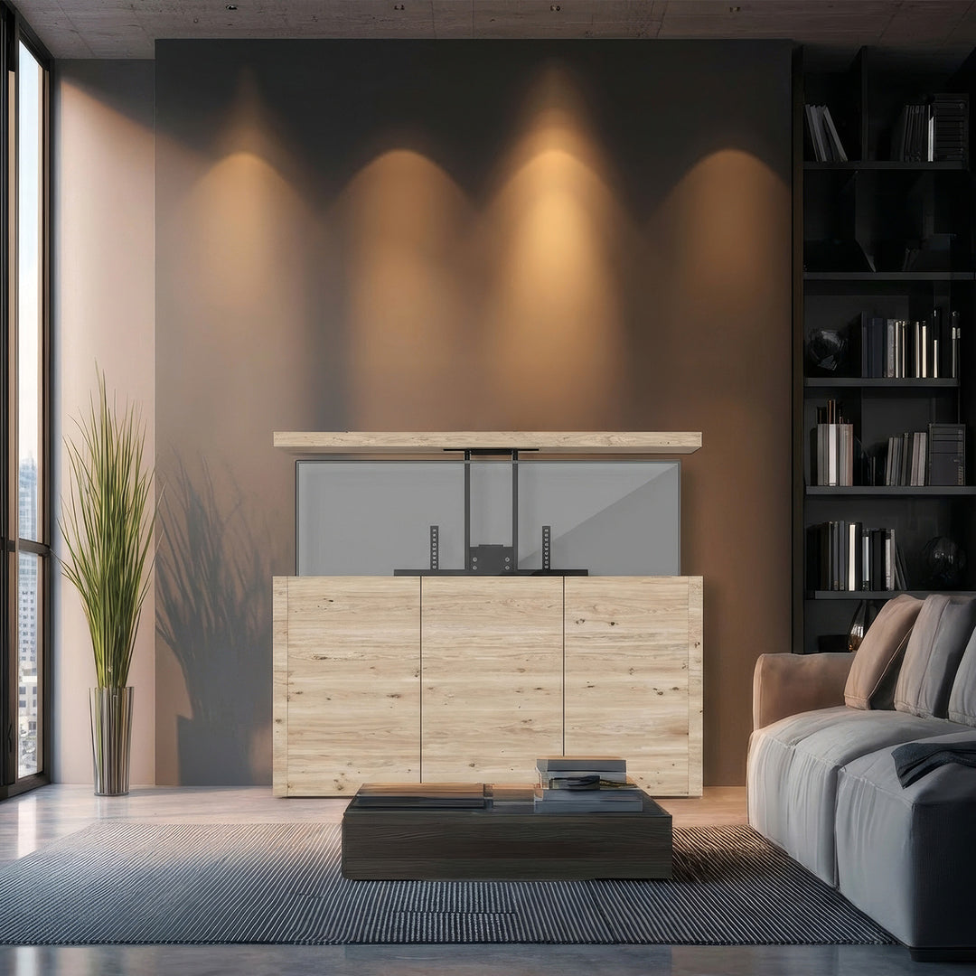 Fernseher Lift mit Fernbedienung max 50kg max VESA 600x400 für OLED, QLED, LED, LCD, PLASMA
