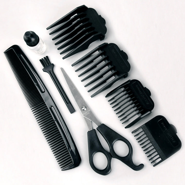 Haarschneider Haarschneidemaschine mit Edelstahl-Klingen 4 Aufsätze: 3, 6, 9, 12 mm mit Zubehörkit Haarkamm Schere (Schwarz/violett)