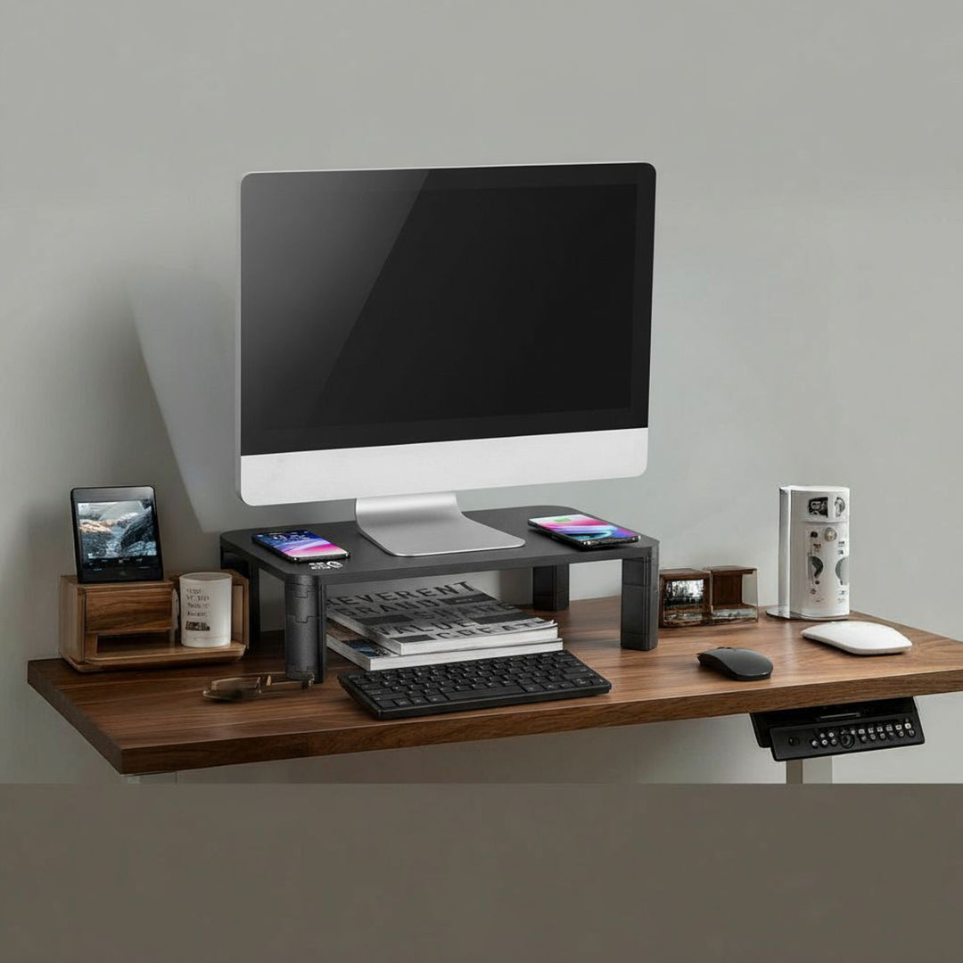 Höhenverstellbarer Bildschirmständer mit kabelloser Qi Aufladung Monitor Stand 17"~32" bis max. 20kg Induktionsladegerät