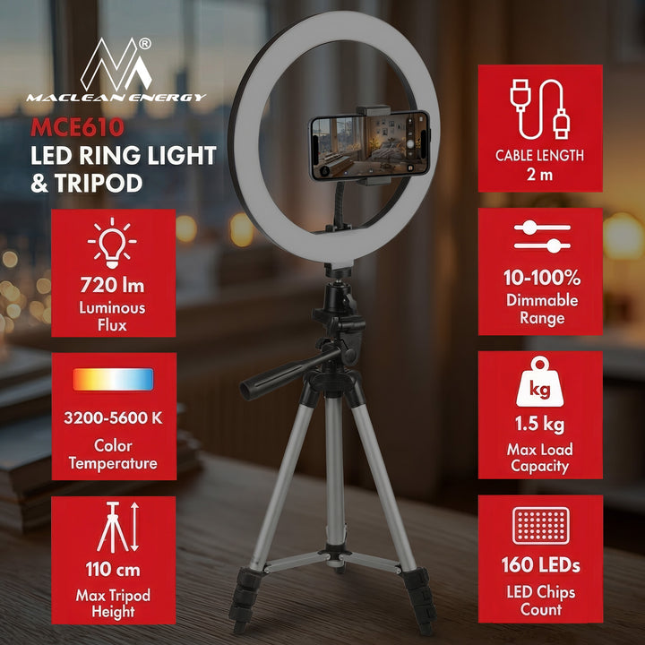 10" 12W LED Ringlicht mit Stativständer und Bluetooth-Auslöser 3 Farben 10 Helligkeitsstufen 10% -100% Einstellbare Helligkeit 160 LED Smartphone-Halterung Beleuchtung Licht