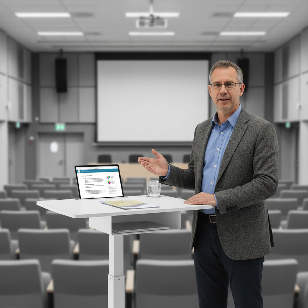 Höhenverstellbarer Laptoptisch mit Rollen und mit Einer Schublade Sitz-steh-Schreibtisch Höhenverstellbar bis max. 113cm max. 8kg (Weiß)