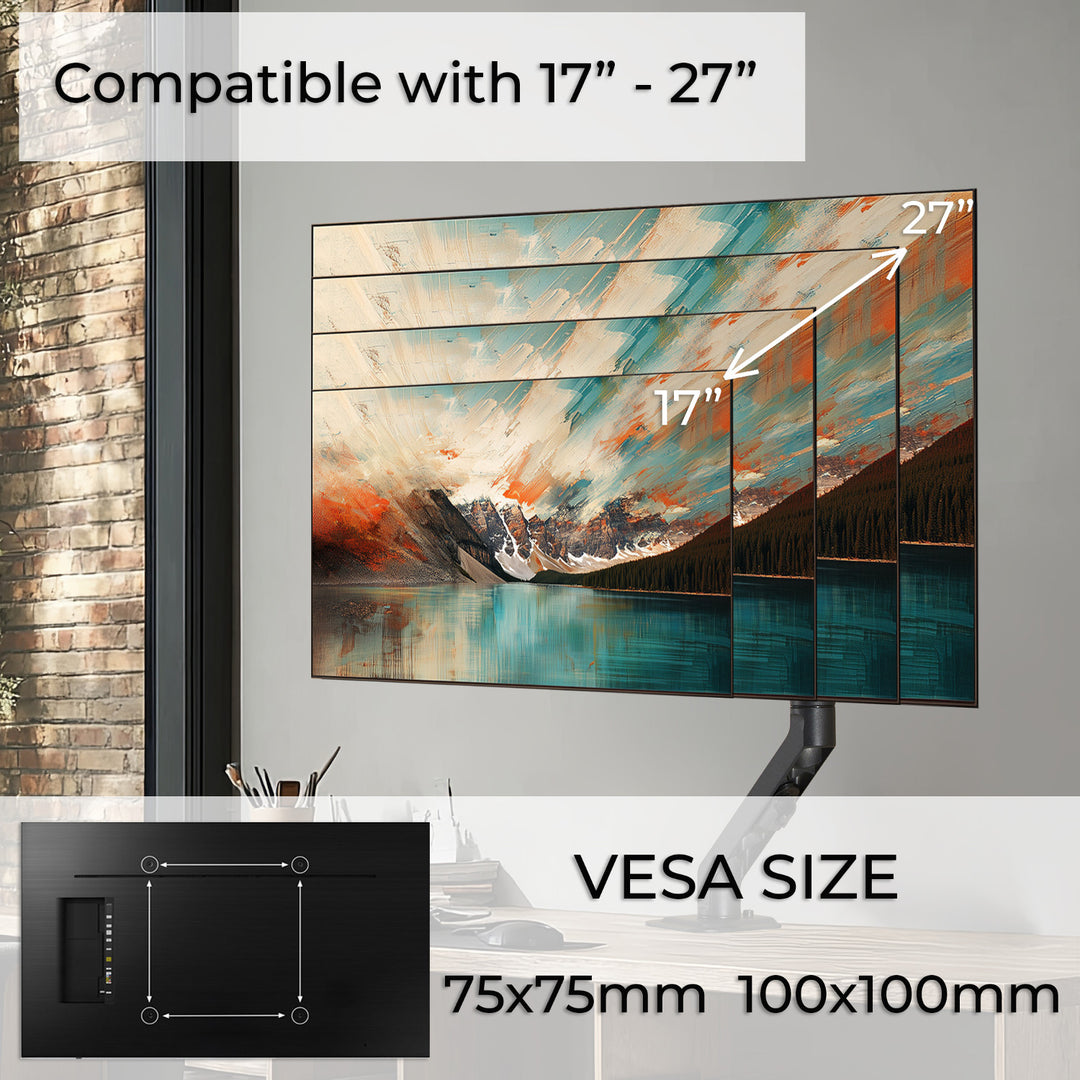 Universal-Tischhalterung für Monitor Maclean, mechanische Feder 17"-27" 7kg, VESA 75x75,100x100, MC-906
