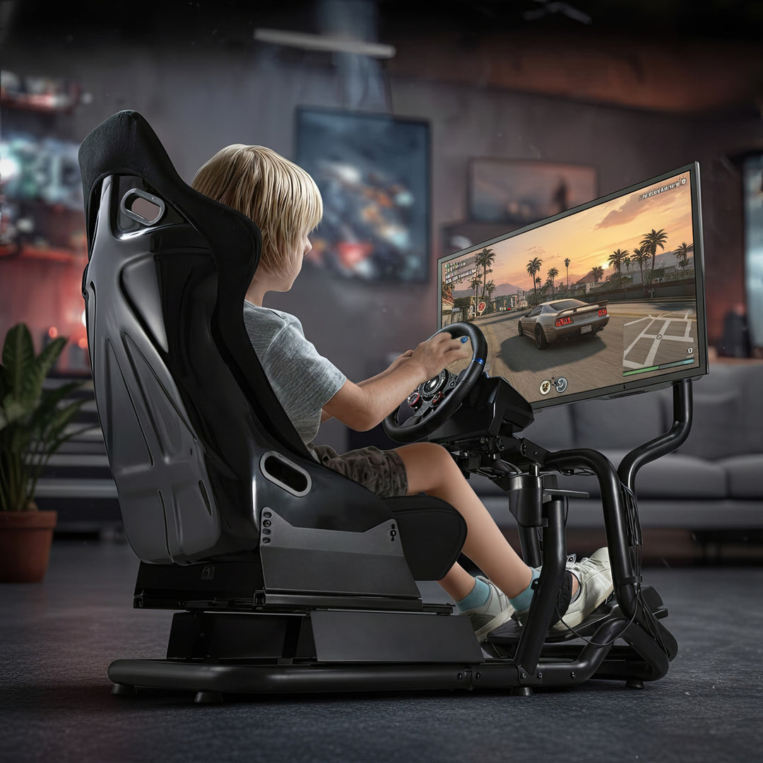 Rennsimulator Cockpit 3 in 1 Spielsitz bis 130kg Schalthebelhalterung Lenkradständer TV-Halterung bis 50" Max. Vesa 400x200 …