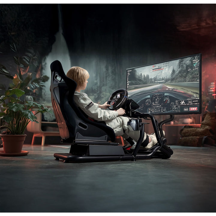 Rennsimulator Cockpit 3 in 1 Spielsitz bis 130kg Schalthebelhalterung Lenkradständer TV-Halterung bis 50" Max. Vesa 400x200 …