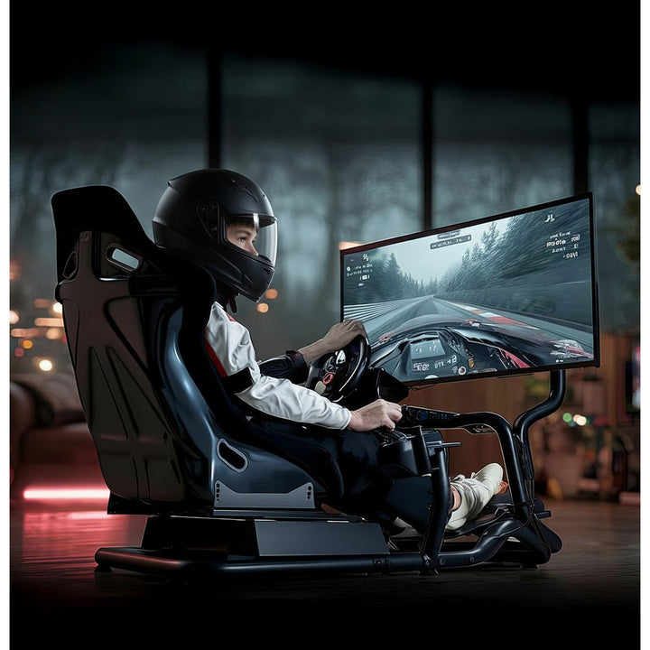 Rennsimulator Cockpit 3 in 1 Spielsitz bis 130kg Schalthebelhalterung Lenkradständer TV-Halterung bis 50" Max. Vesa 400x200 …