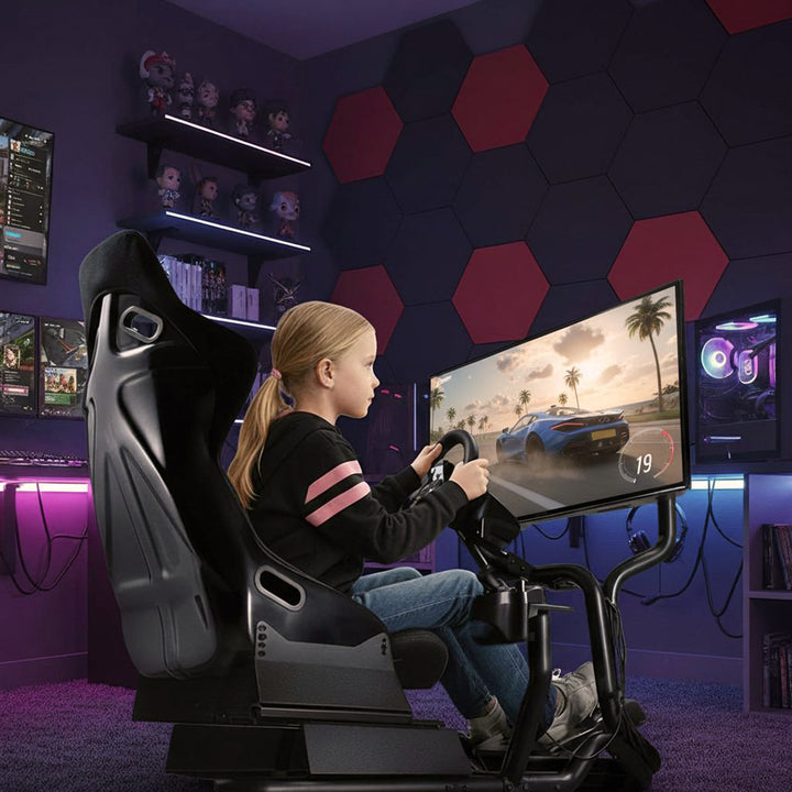 Rennsimulator Cockpit 3 in 1 Spielsitz bis 130kg Schalthebelhalterung Lenkradständer TV-Halterung bis 50" Max. Vesa 400x200 …