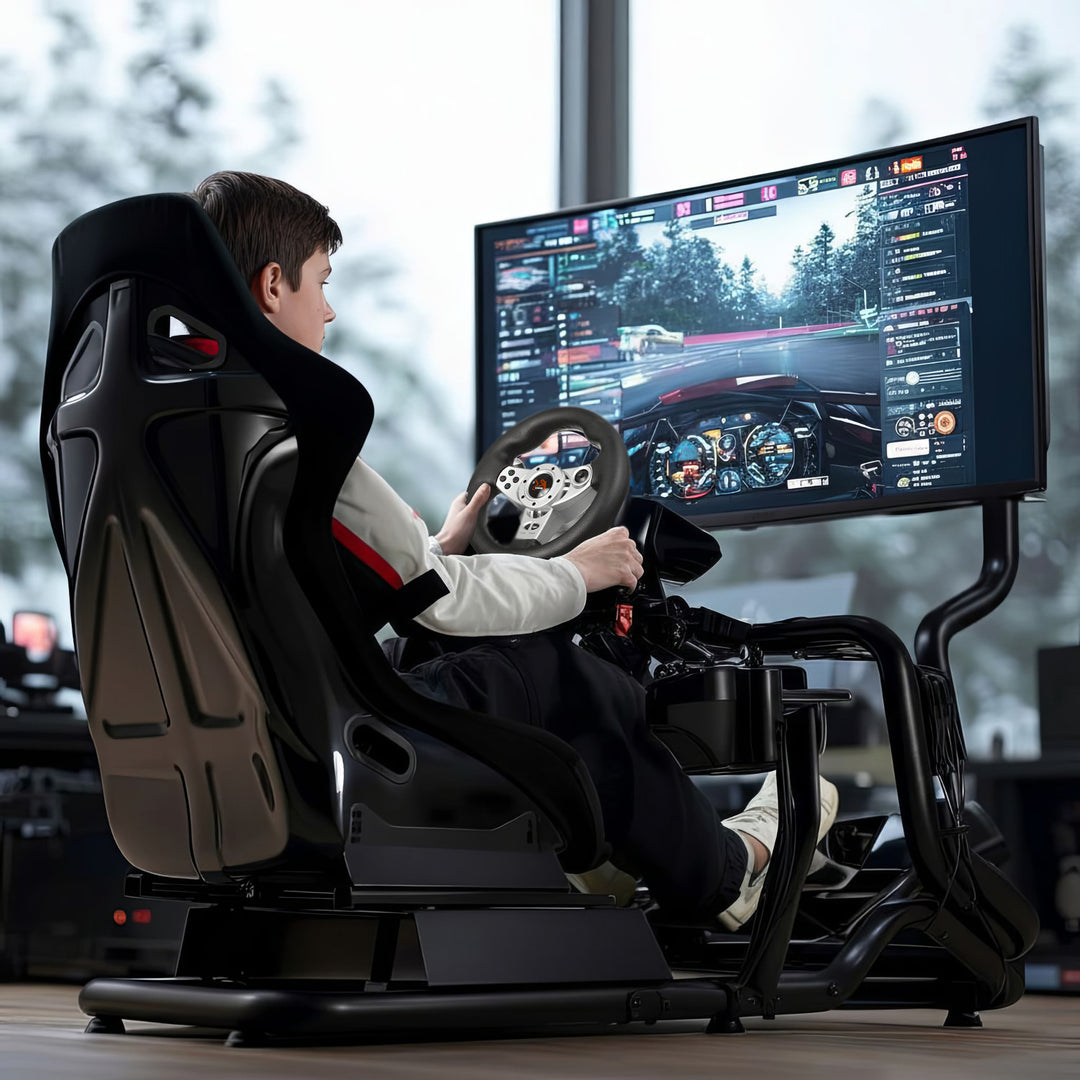 Rennsimulator Cockpit 3 in 1 Spielsitz bis 130kg Schalthebelhalterung Lenkradständer TV-Halterung bis 50" Max. Vesa 400x200 …