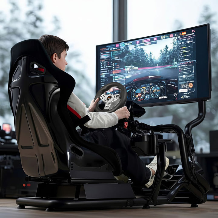 Rennsimulator Cockpit 3 in 1 Spielsitz bis 130kg Schalthebelhalterung Lenkradständer TV-Halterung bis 50" Max. Vesa 400x200 …