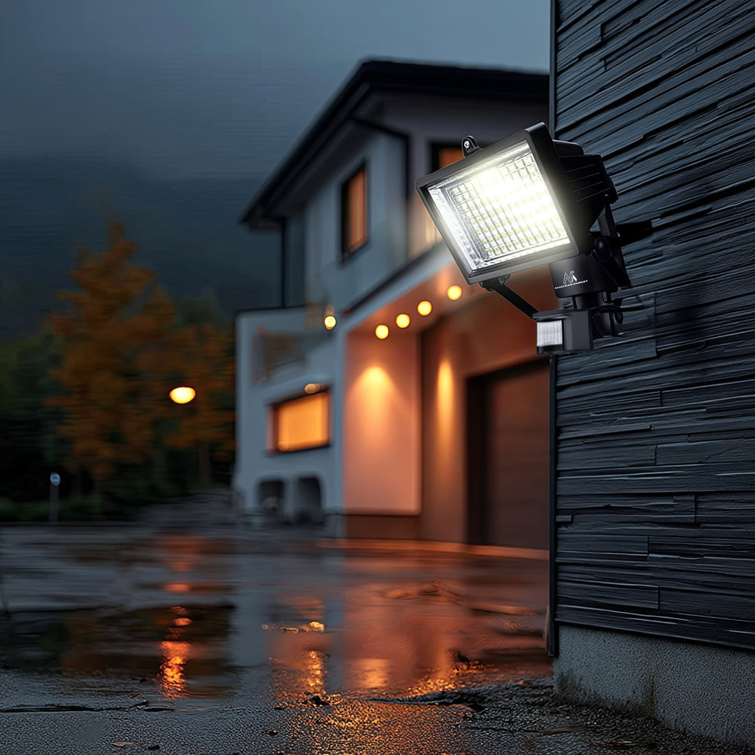 Solarlampen LED Strahler mit Bewegungssensor Flutlichtstrahler Solar Wandleuchte Dämmerungssensor Solarleuchte IP44 6W 360 Lumen 6000K