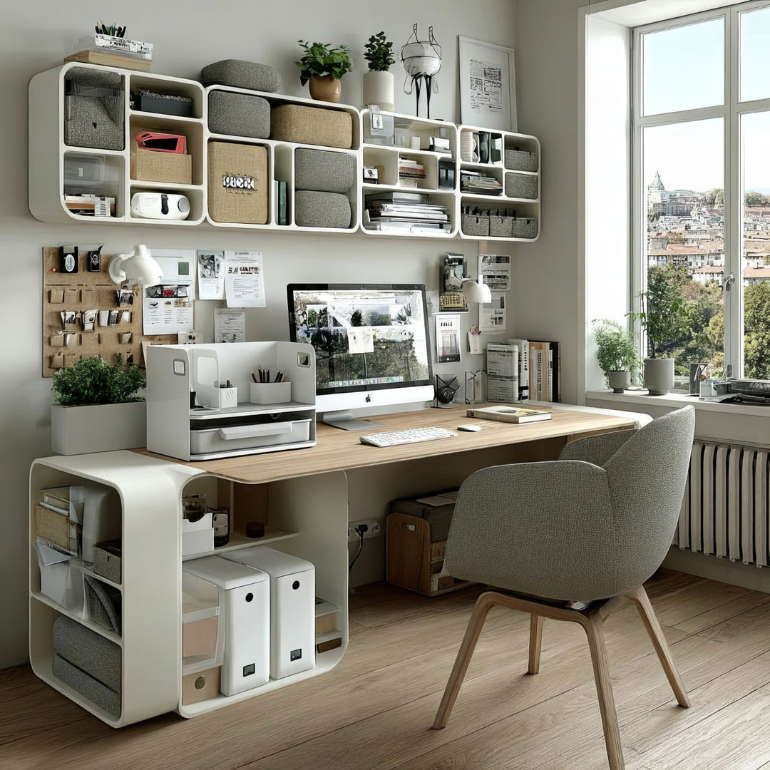 Schreibtisch-Organizer mit Schublade und Buchstütze Organizer für Büroutensilien Büro-Organizer Büroablage bis 10kg Weiß