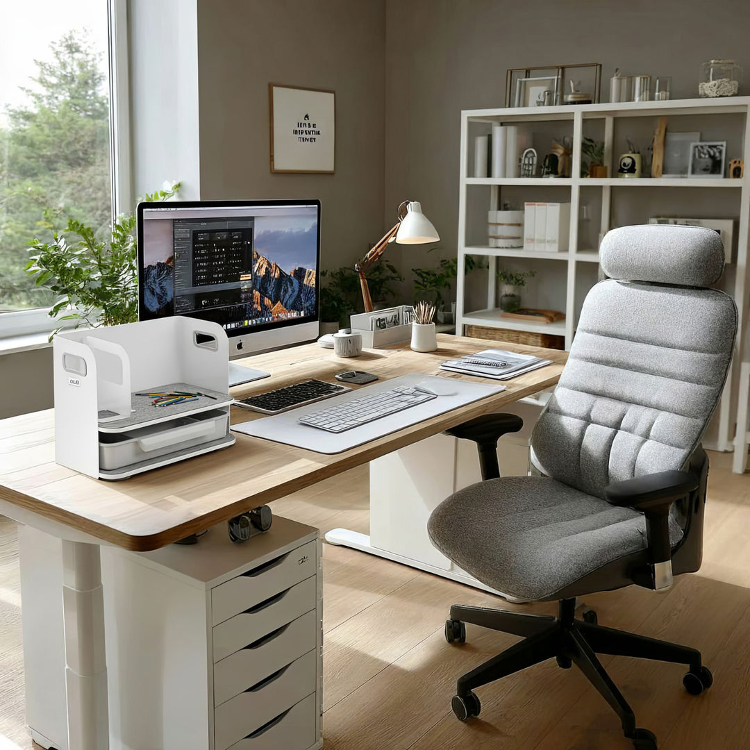 Schreibtisch-Organizer mit Schublade und Buchstütze Organizer für Büroutensilien Büro-Organizer Büroablage bis 10kg Weiß