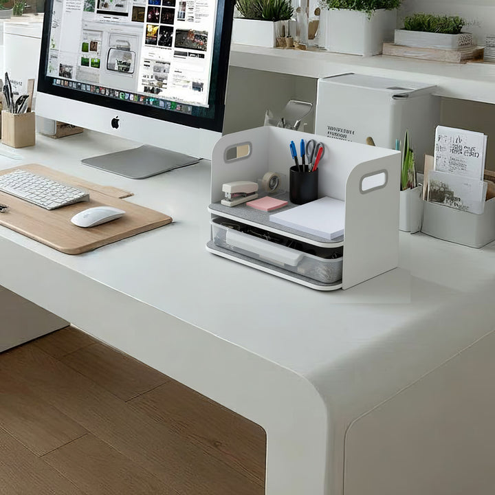 Schreibtisch-Organizer mit Schublade und Buchstütze Organizer für Büroutensilien Büro-Organizer Büroablage bis 10kg Weiß