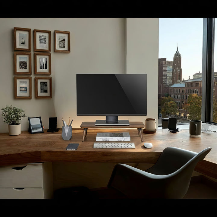 Holzständer für Monitor / Laptop Maclean, (500x240x120mm), schwarz nussbaumfarben, max. 20kg, MC-930