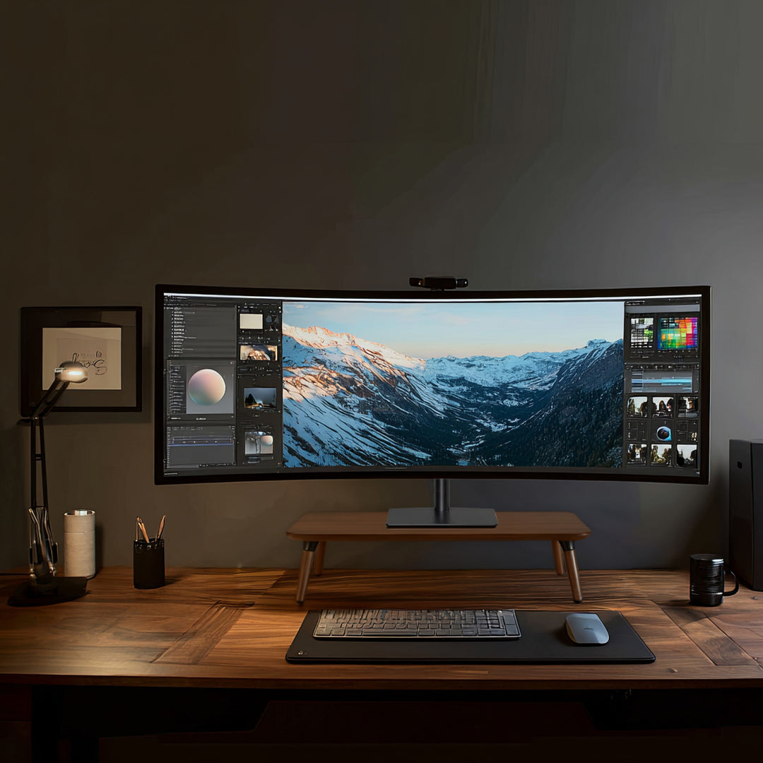 Holzständer für Monitor / Laptop Maclean, (500x240x120mm), schwarz nussbaumfarben, max. 20kg, MC-930