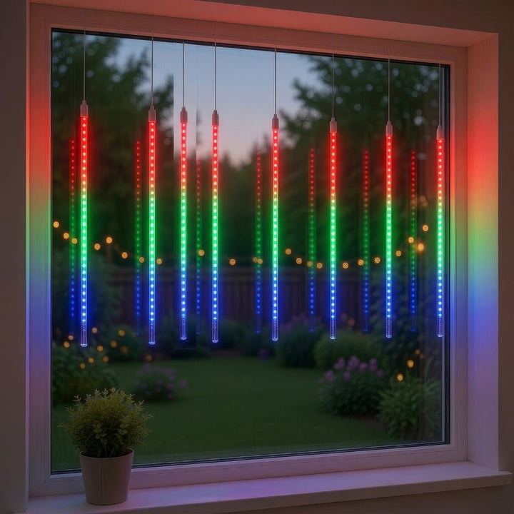 Solar LED Eiszapfen Lichterkette 144 LED 8x Eiszapfen RGB Lichtervorhang 2,4m Weihnachtsbeleuchtung IP44 Dekoration Solarleuchte