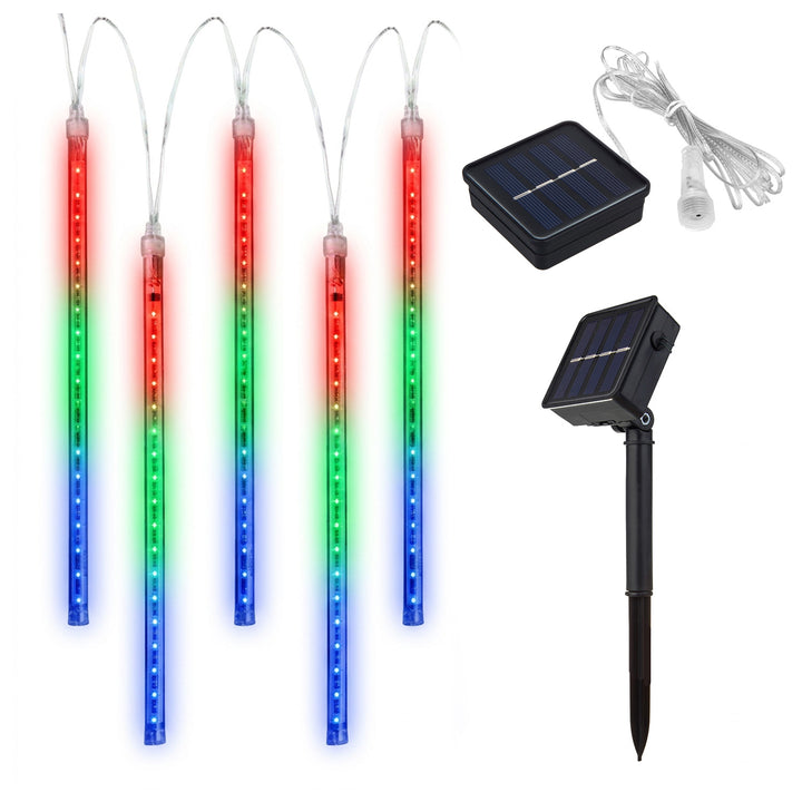 Solar LED Eiszapfen Lichterkette 144 LED 8x Eiszapfen RGB Lichtervorhang 2,4m Weihnachtsbeleuchtung IP44 Dekoration Solarleuchte