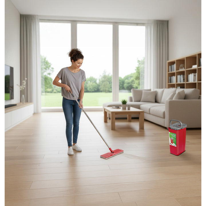 MaxiClean Flachmopp Set mit 2 in 1 Putzeimer 5,7L Wischmop Set Bodenwischer Mopp Mop Reinigungssystem Reiniger 360° Drehbarer Moppkopf