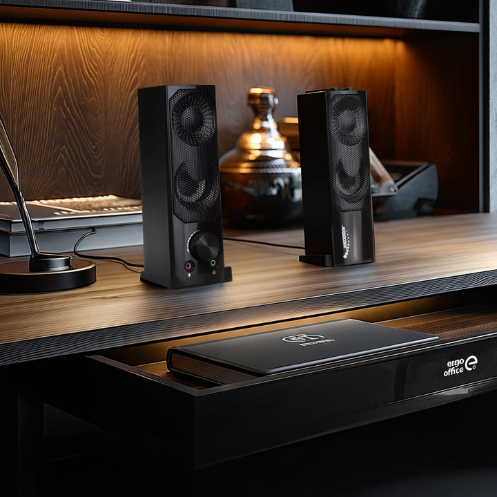 2 in 1 2.0 PC-Lautsprecher mit Soundbar Funktion RGB-Hintergrundbeleuchtung Stereo-Lautsprecher 2x3W RMS AUX 3,5 mm USB-Stromversorgung
