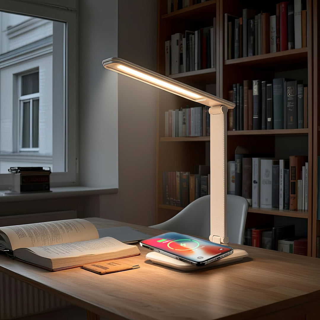 Dimmbare LED Schreibtischlampe Schreibtischleuchte Tischlampe 9W mit Induktion Qi-Ladegerät