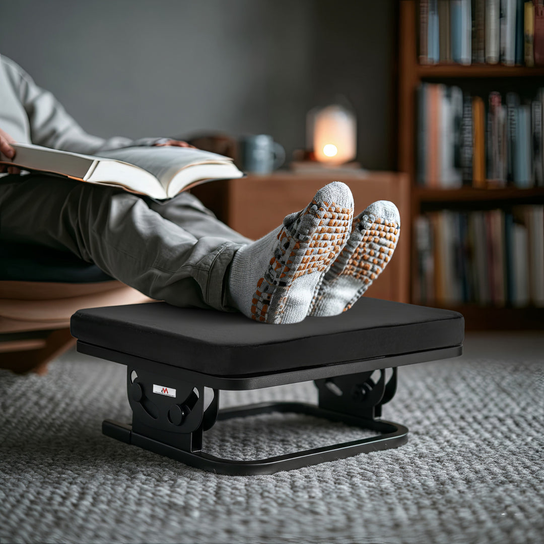 Ergonomische Fußstütze mit Abnehmbarem Kissen und verstellbarem Neigungswinkel von +20 bis -20° Schreibtisch Fußauflage Fußbank für Büro und Zuhause 400x300mm