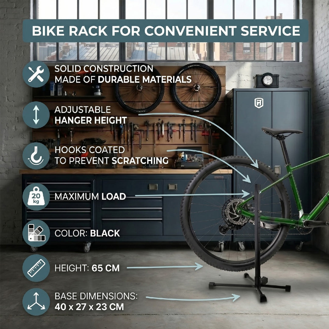 Maclean MC-434 Fahrrad-Servicestange, Stahl, Tragfähigkeit 20kg, passend für MTB-Räder mit Laufrädern bis 27,5"