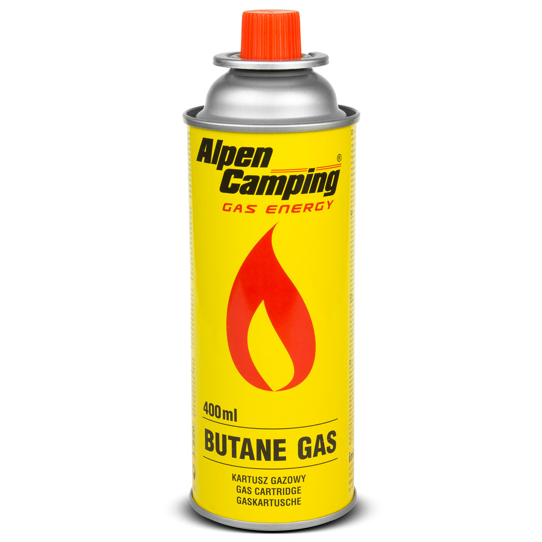 Alpen Camping Kartuschenbrenner, Flammentemperatur 1350 Grad C., Piezozündung, Flammenüberwachung, VULCANO + 4 Kartuschen