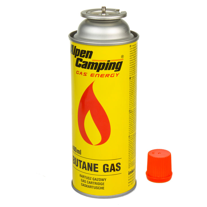 Alpen Camping Kartuschenbrenner, Flammentemperatur 1350 Grad C., Piezozündung, Flammenüberwachung, VULCANO + 4 Kartuschen