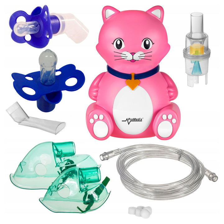 Promedix Kinderkatzeninhalator, Set Vernebler, Masken, Filter, PR-816 + Universal Gess Schnuller für Inhalator