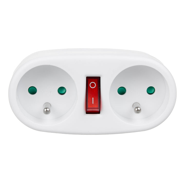Maclean-Steckdose, Verteiler mit 2 Steckdosen und Ein/Aus-Schalter, Typ E, 2x16A, MCE337 E