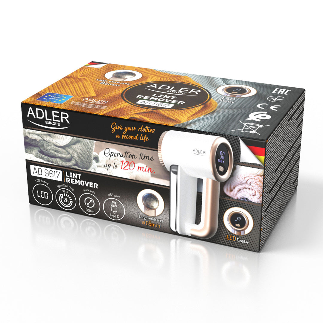 Adler Stoffrasierer, USB-Ladung, LCD-Display, 3-stufige Geschwindigkeit, Bürste, AD 9617