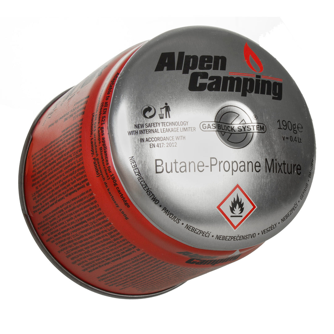 12x Alpen Camping 400ml Gaskartusche, Zertifikat: Pi 0437, entspricht EN417, Propan-Butan, Bereich -10°c bis + 40°c, GAS STOP System IK006