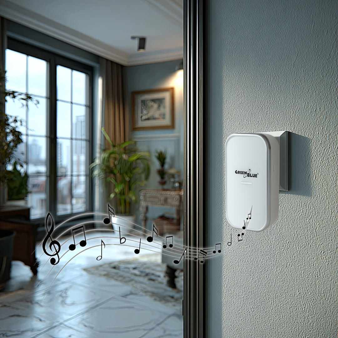 Kabellose Türklingel Kabelloses, batterieloses, Kinetisches Klingelsystem mit 38 Melodien, Reichweite bis zu 200 m, IP44 (1x Steckdosen-Empfänger + 1x Sender/Weiß)