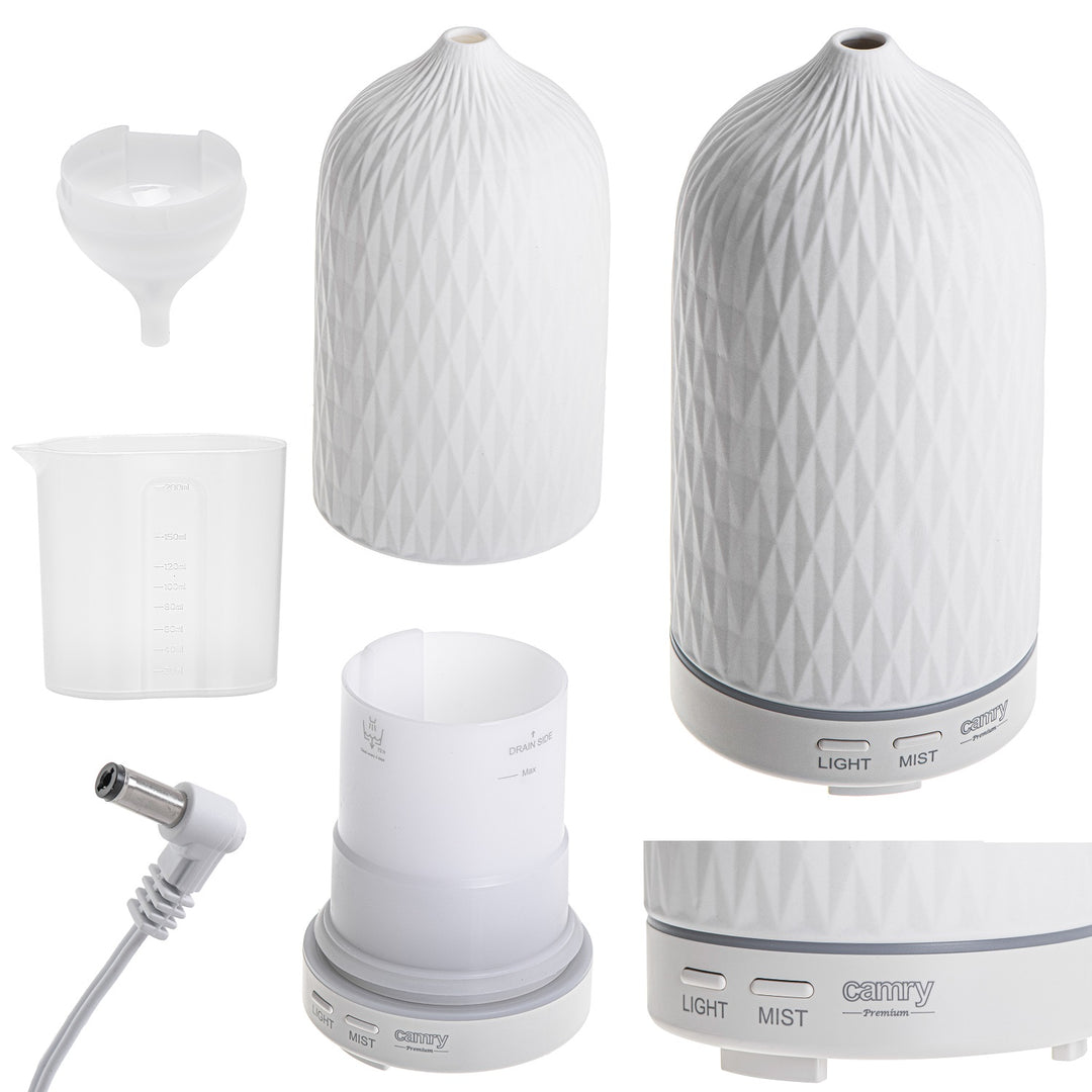 Camry CR 7970 Ultraschall-Aromadiffusor 3in1, 3 Funktionen: Aromatherapie, Schonende Befeuchtung, Stimmungslampen,Ultraschallfrequenz: 2,4MHz, Fassungsvermögen: 100ml, Befeuchtungsleistung: 20-30ml/h