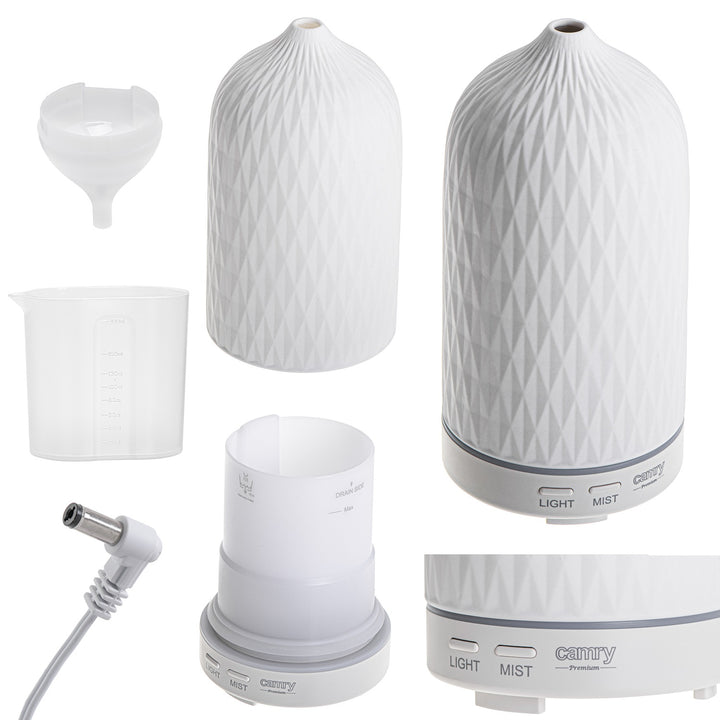 Camry CR 7970 Ultraschall-Aromadiffusor 3in1, 3 Funktionen: Aromatherapie, Schonende Befeuchtung, Stimmungslampen,Ultraschallfrequenz: 2,4MHz, Fassungsvermögen: 100ml, Befeuchtungsleistung: 20-30ml/h