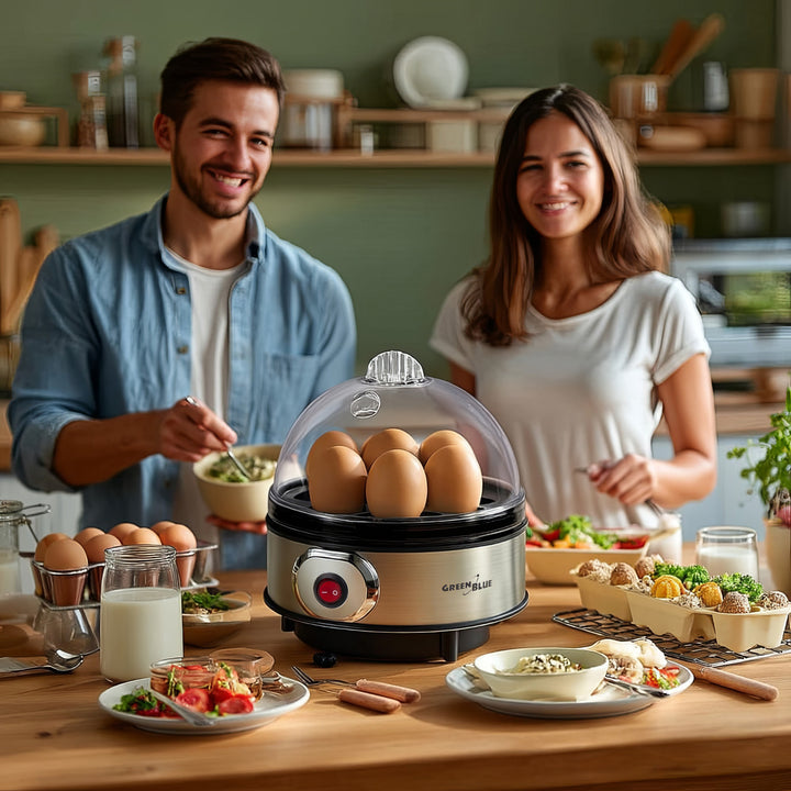 GreenBlue automatischer Eierkocher, Leistung 400W, bis zu 7 Eier, Messbecher, 220-240V~, 50 Hz, GB572