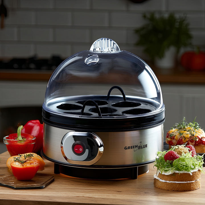 GreenBlue automatischer Eierkocher, Leistung 400W, bis zu 7 Eier, Messbecher, 220-240V~, 50 Hz, GB572
