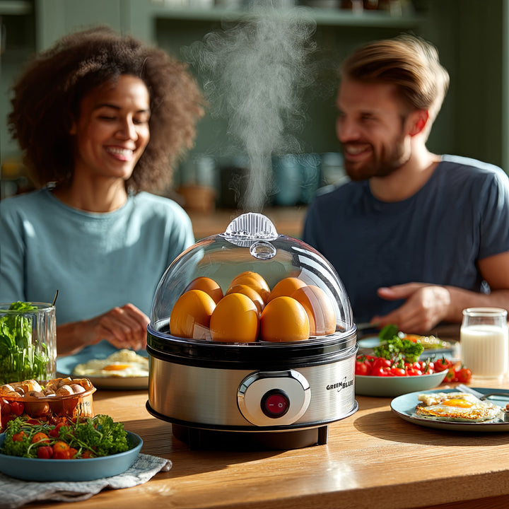 GreenBlue automatischer Eierkocher, Leistung 400W, bis zu 7 Eier, Messbecher, 220-240V~, 50 Hz, GB572