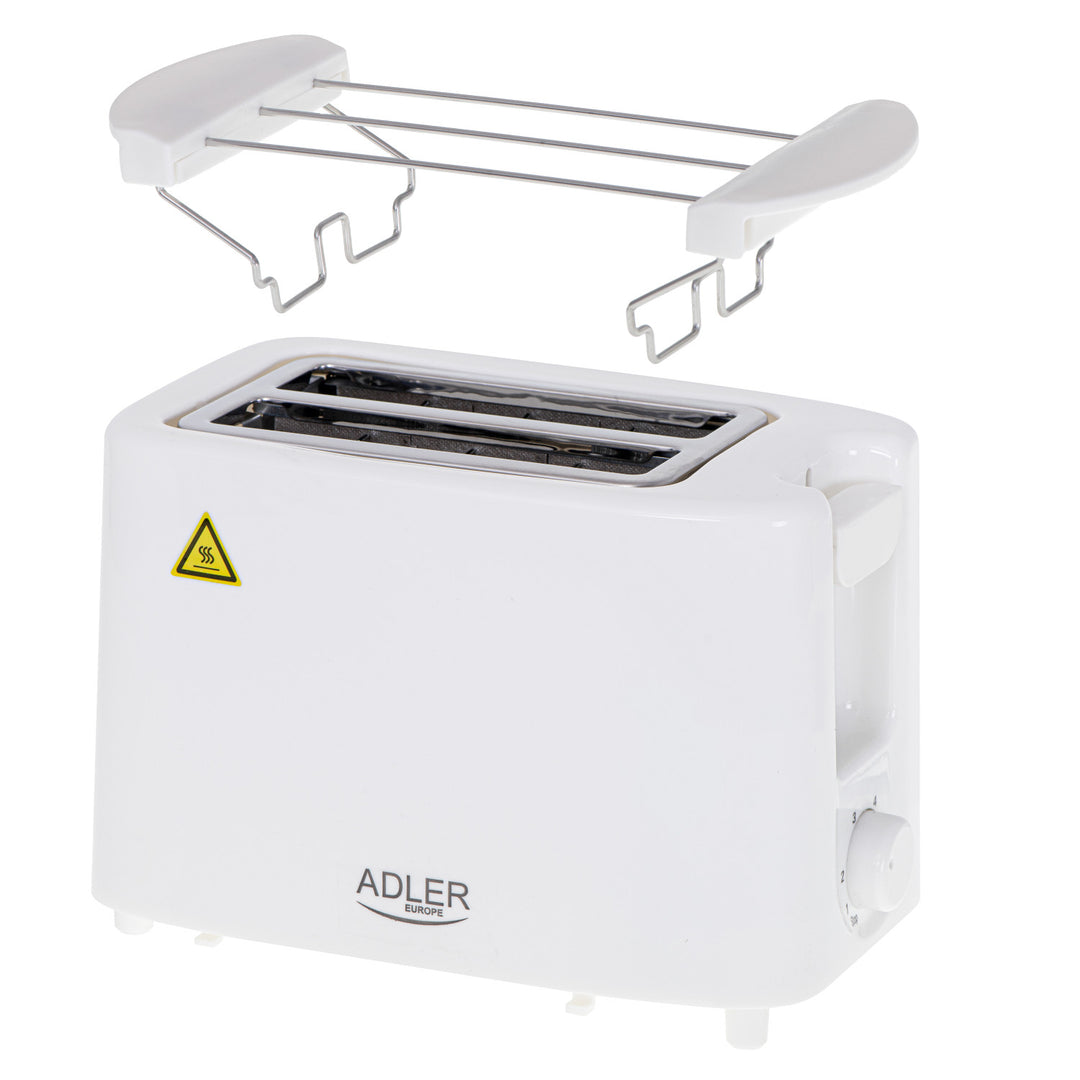 Adler Toaster, 6 Regelstufen, Brötchenrost, 900W, weiß, AD 3223