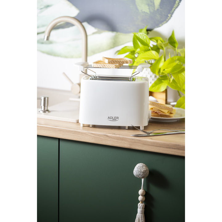 Adler Toaster, 6 Regelstufen, Brötchenrost, 900W, weiß, AD 3223